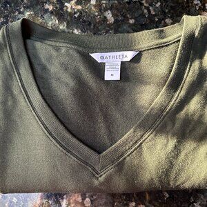 ATHLETA Olive Green V-Neck Sweater ~ Size Large